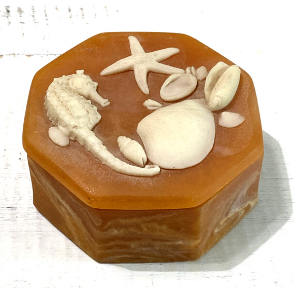 Vintage Design Gifts Soapstone Sea Horse Shells Starfish Trinket Box - Picture 2 of 11